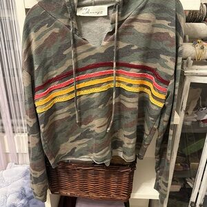Vintage Havana Camo Hoodie with Red and Yellow Stripes